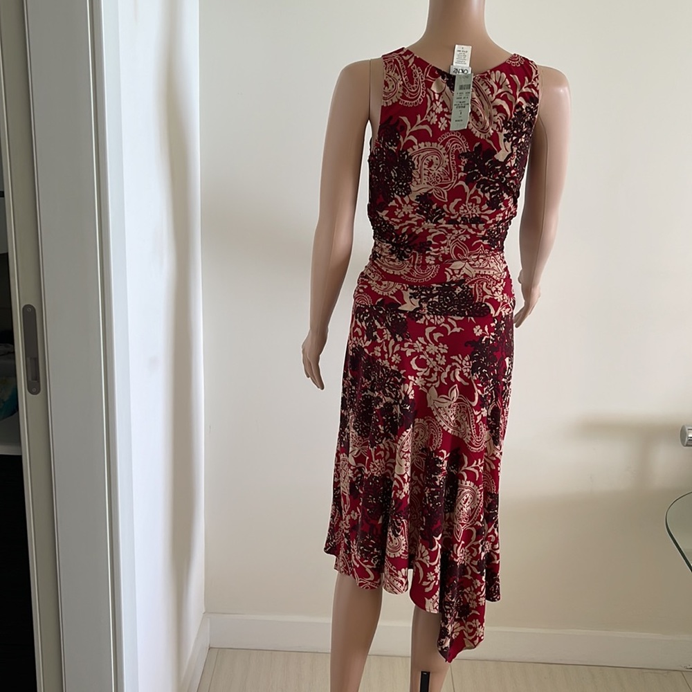 NWOT Cache Red and Cream Asymmetrical Sleeveless Dress - Picture 4 of 4